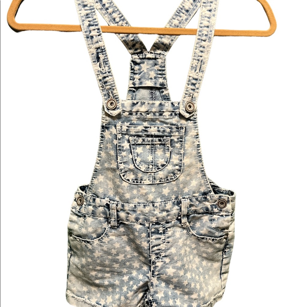 SQUEEZE Short Overalls - Blue Denim White Stars Size 12